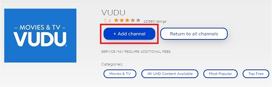 Add Vudu Channel on Roku TV