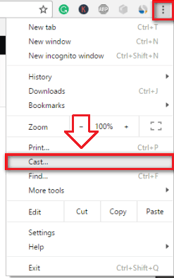 Cast Option in Chrome Browser