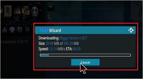 Downloading Diggz Xenon on Kodi