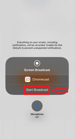 Click Start Broadcast on iOS