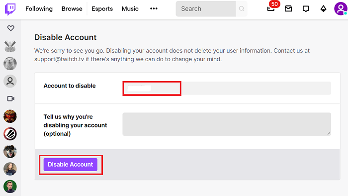 How To Disable Twitch Account
