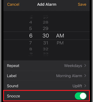 set snooze time iphone