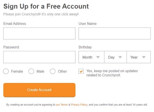 Create Crunchyroll Account