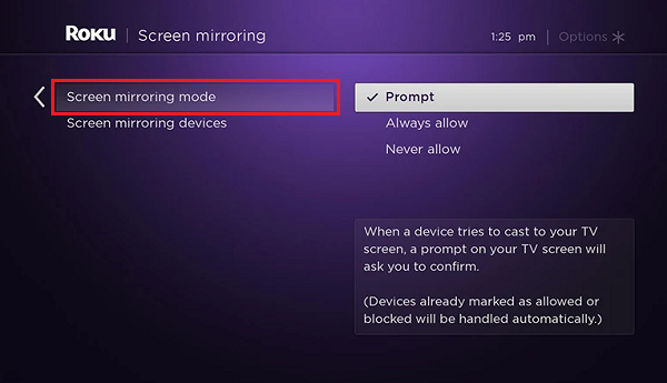 Screen Mirroring on Roku