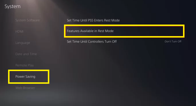 Power Saving Option on PS5