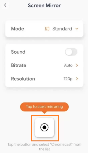 Tap on Mirroring Icon